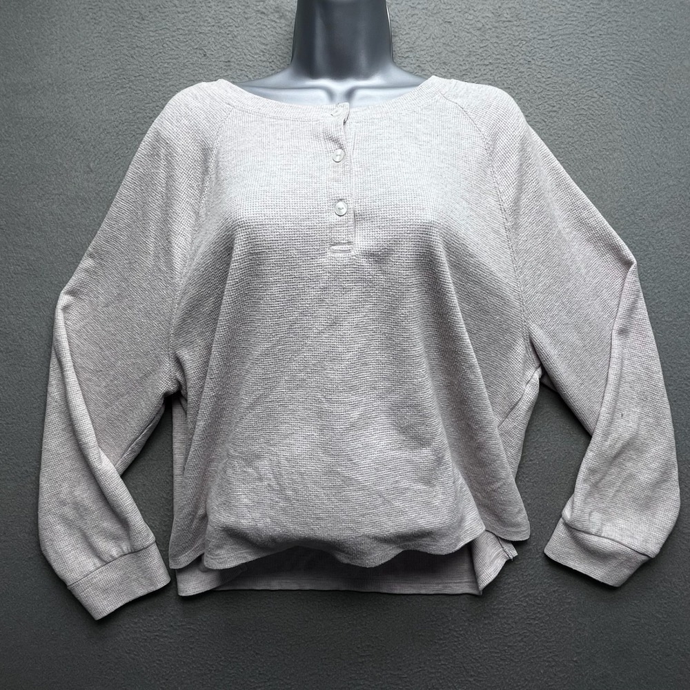 Victoria's Secret Women Henley Top Waffle Knit Large Gray‎ Cozy Loungewear